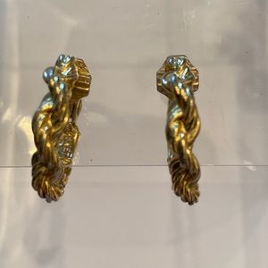 Vintage Monet twisted rope gold tone hoop clip earrings